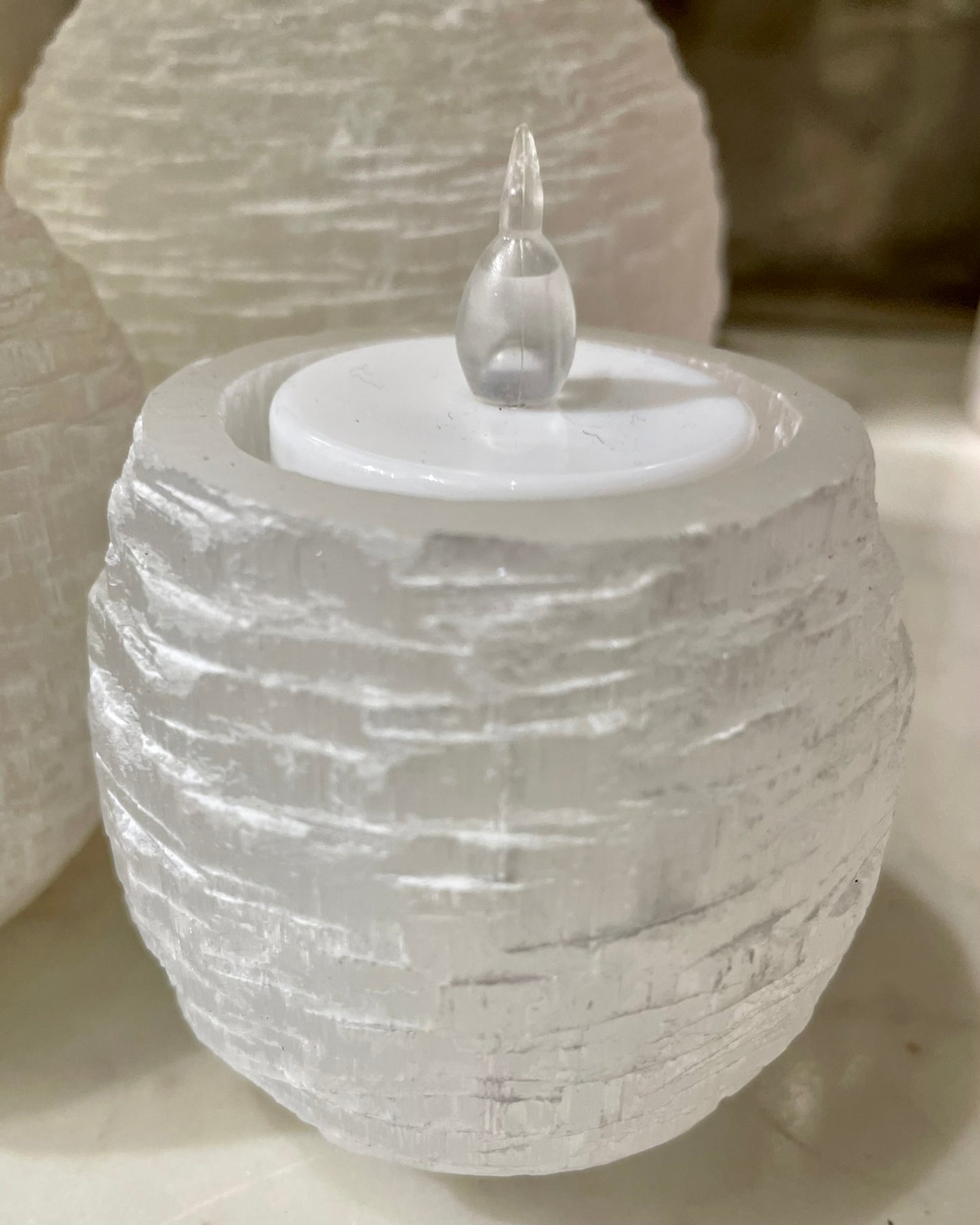 Selenite Crystal Sphere Candle Holder