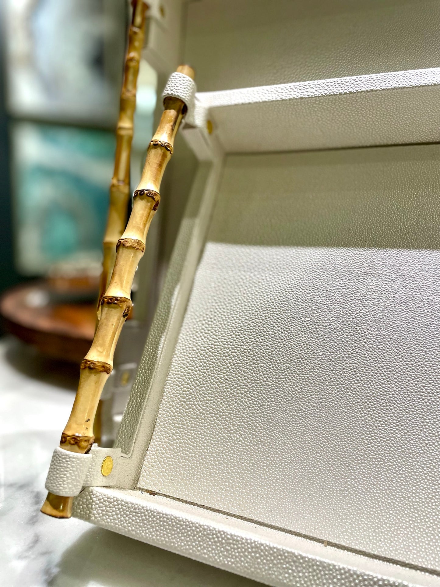 Serving Trays with Bamboo Handles Vegan Shagreen Leather