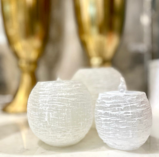 Selenite Crystal Sphere Candle Holder